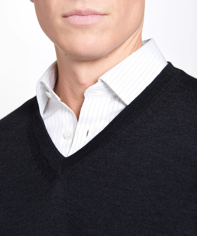 Grey Merino Wool V-Neck Sweater