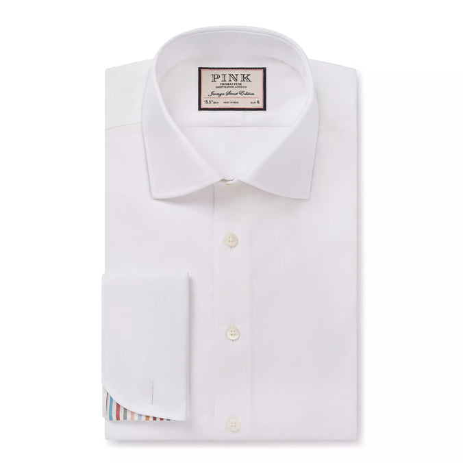 White Slim Fit Plain Formal Shirt with Stripe