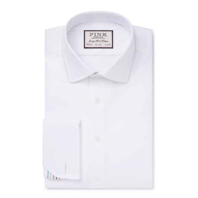 White Classic Fit Plain Formal Shirt with Stripe