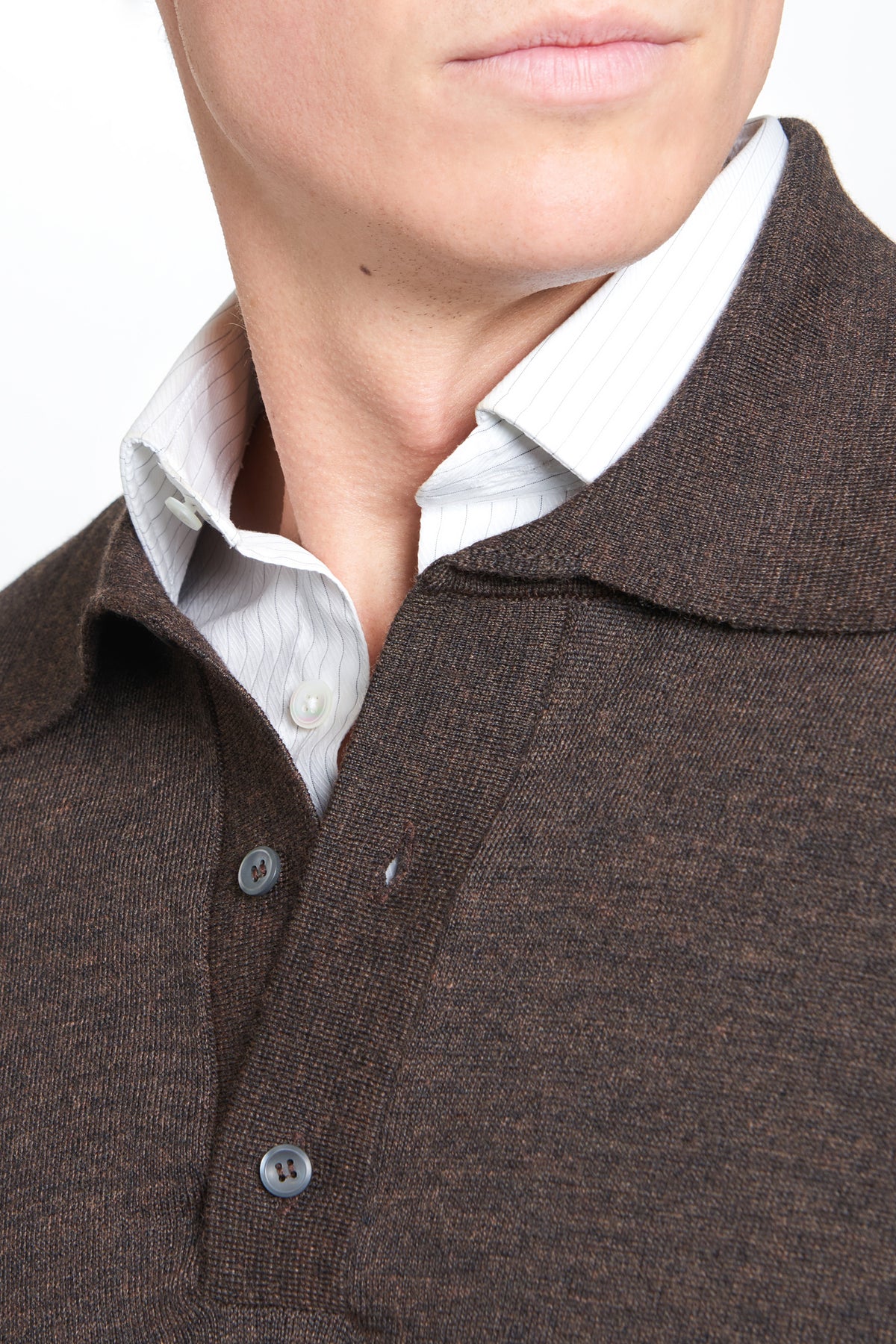 Chocolate Merino Wool Long Sleeve Polo Shirt