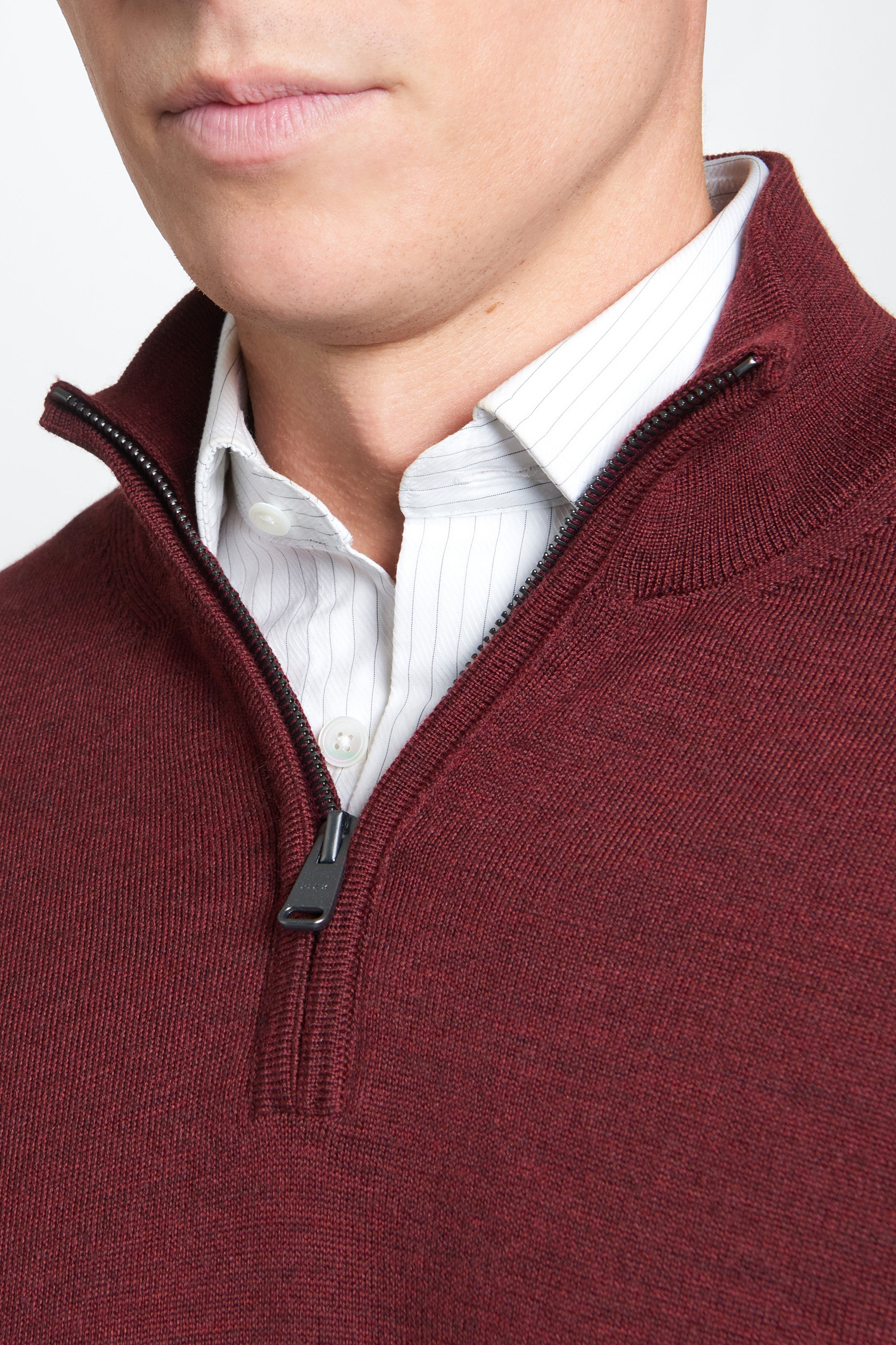Burgundy Merino Wool Zip Neck Sweater