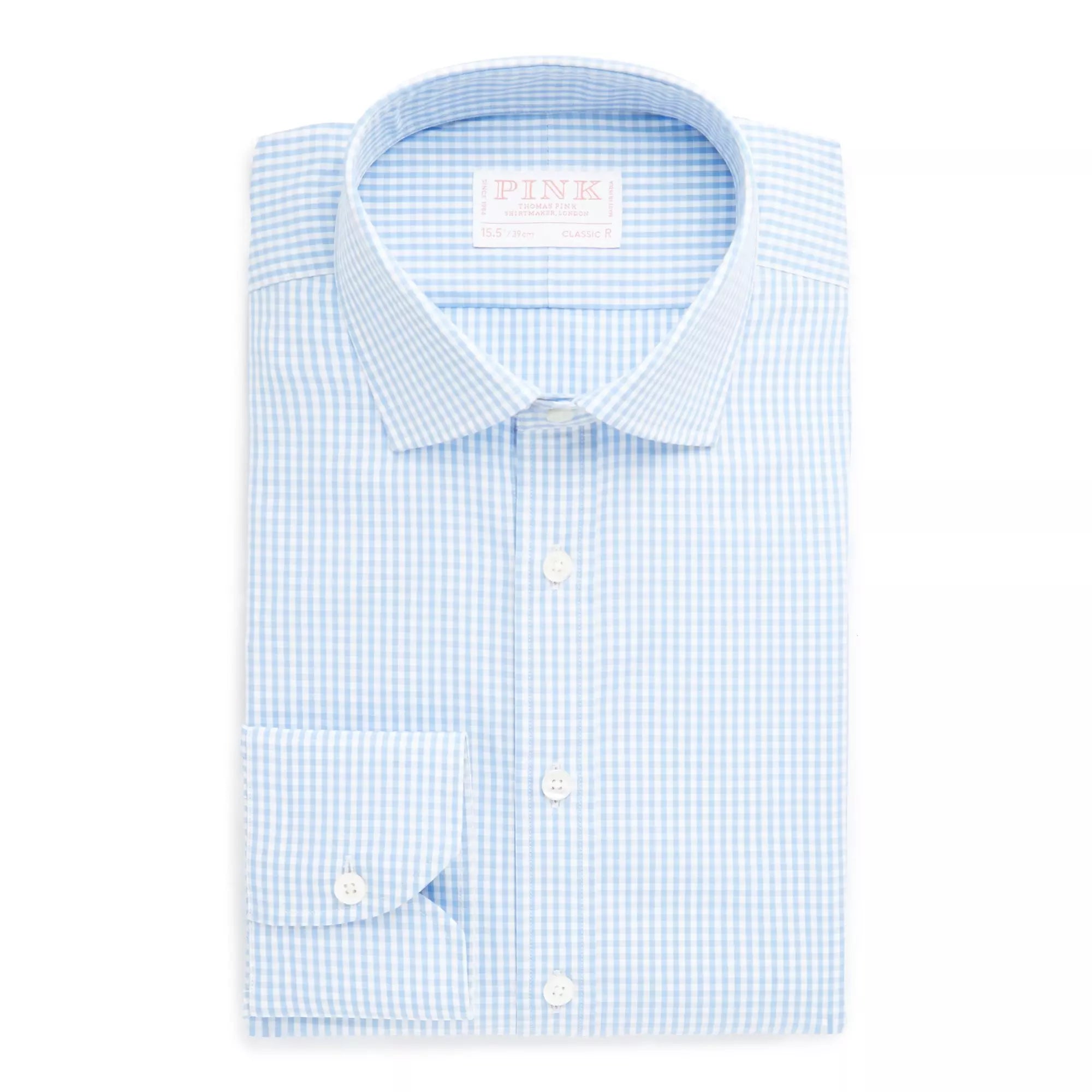 Pale Blue & White Classic Fit Essential Gingham Formal Shirt