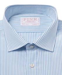 Pale Blue & White Tailored Fit Core Poplin Bengal Stripe Formal Shirt