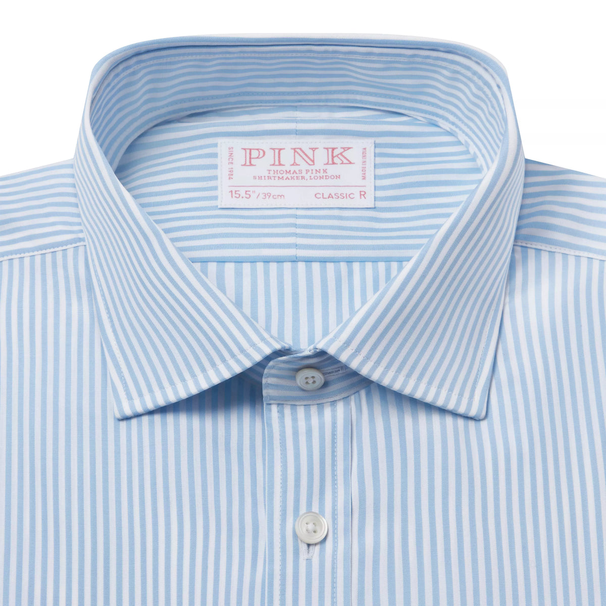Pale Blue & White Tailored Fit Core Poplin Bengal Stripe Formal Shirt