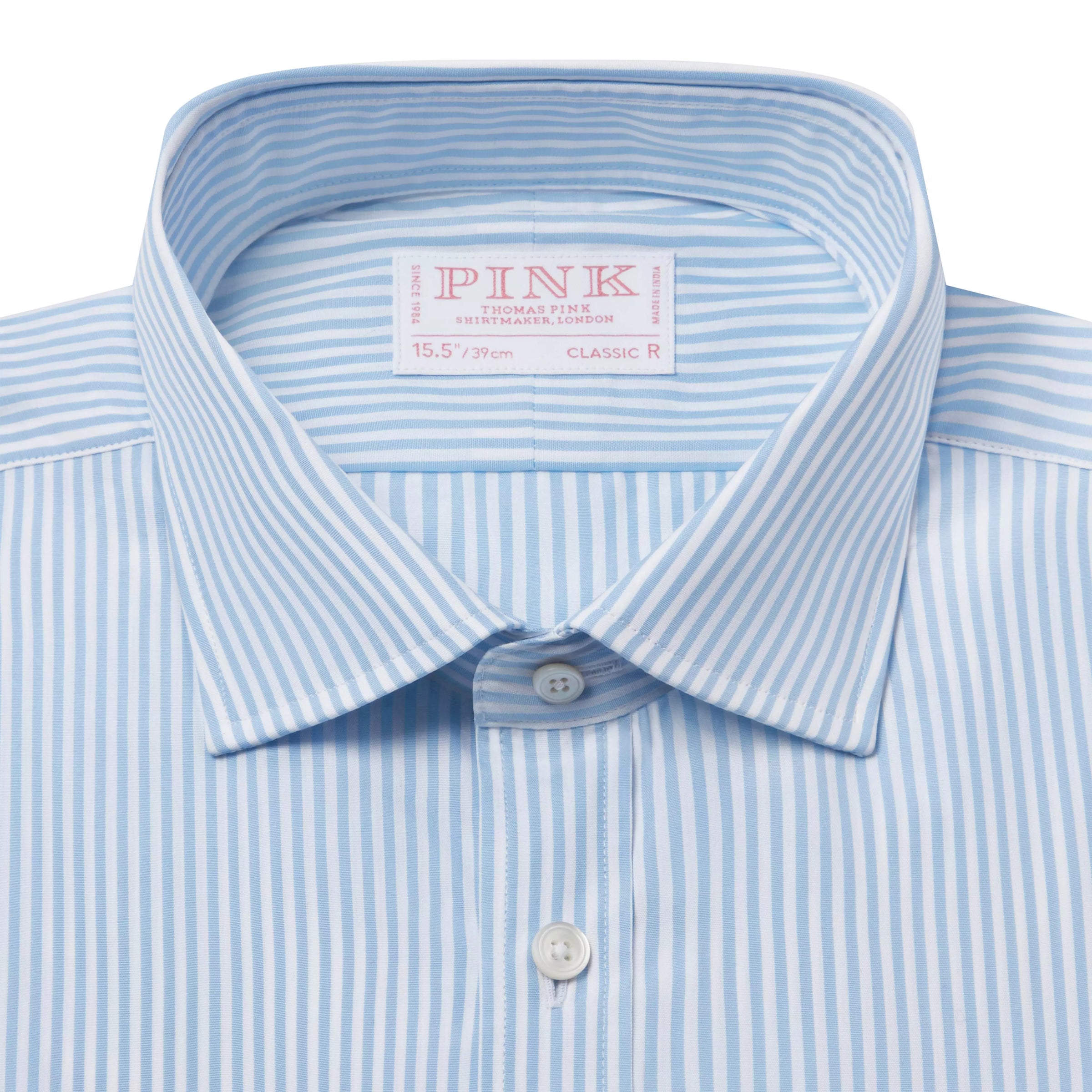 Pale Blue & White Tailored Fit Core Poplin Bengal Stripe Formal Shirt