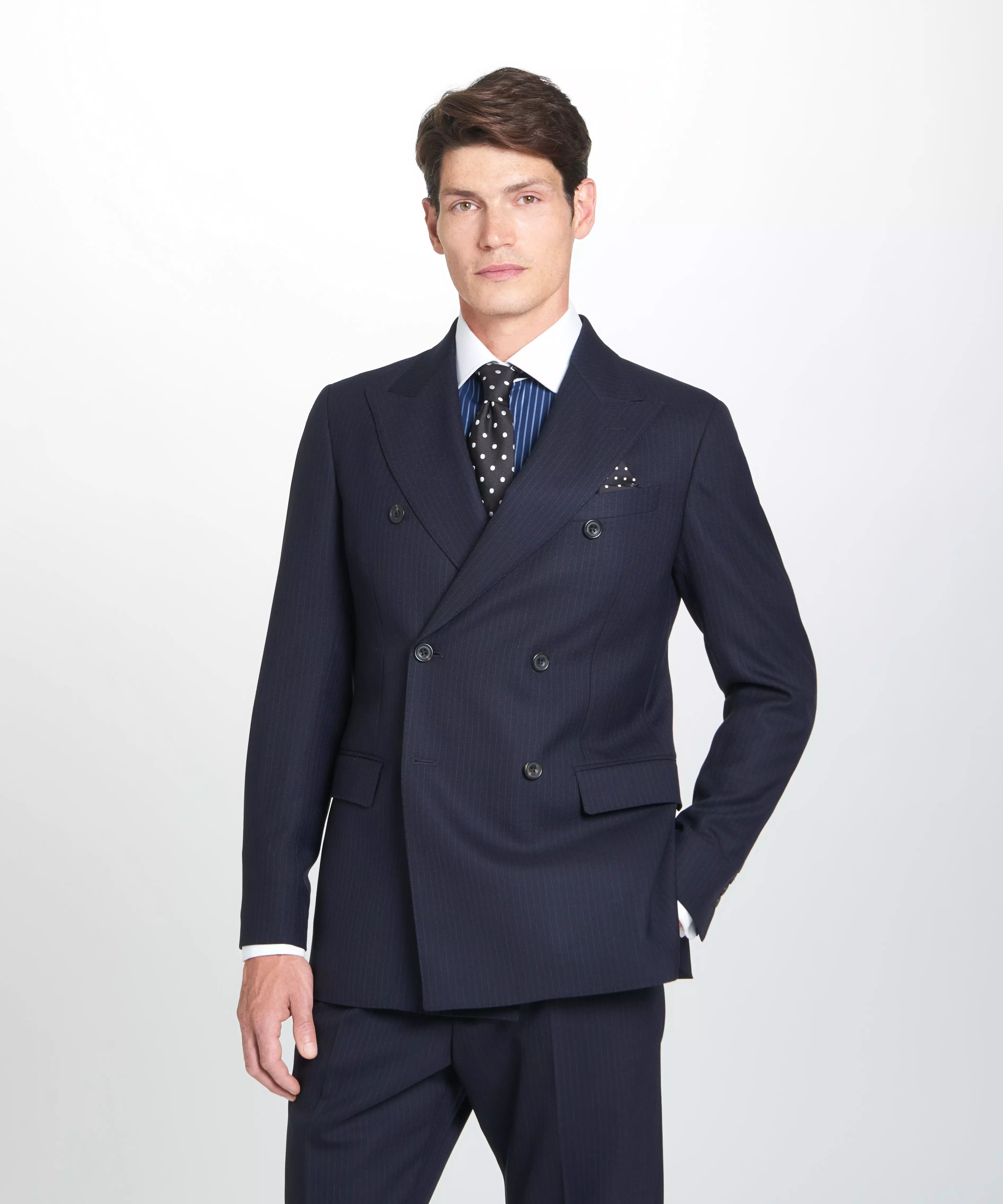 Navy Tailored Fit Chalk Stripe Double Breasted Jacket – Thomas Pink