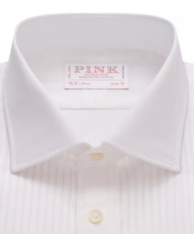 White Slim Fit Double Cuff Pleat Front Poplin Evening Shirt