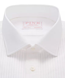 White Tailored Fit Double Cuff Pleat Front Poplin Evening Shirt