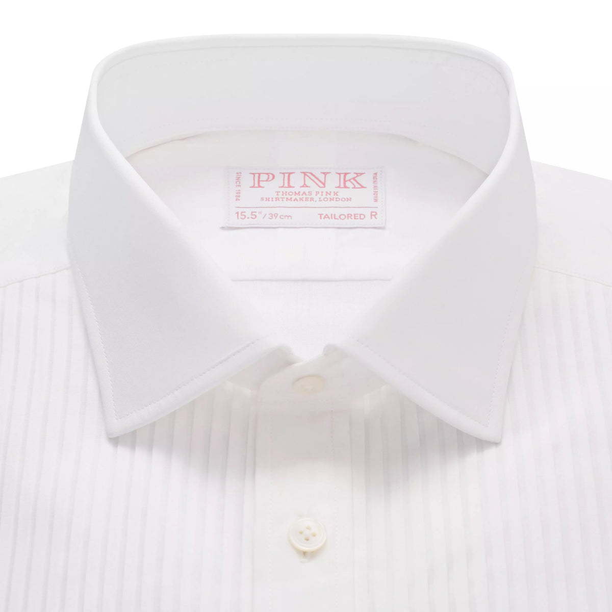 White Tailored Fit Double Cuff Pleat Front Poplin Evening Shirt
