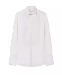 White Tailored Fit Double Cuff Pleat Front Poplin Evening Shirt