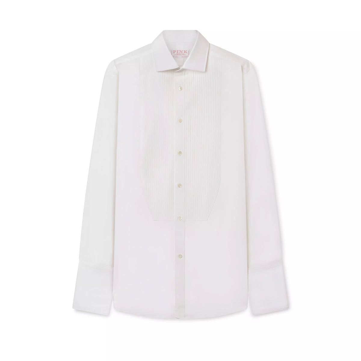 White Tailored Fit Double Cuff Pleat Front Poplin Evening Shirt