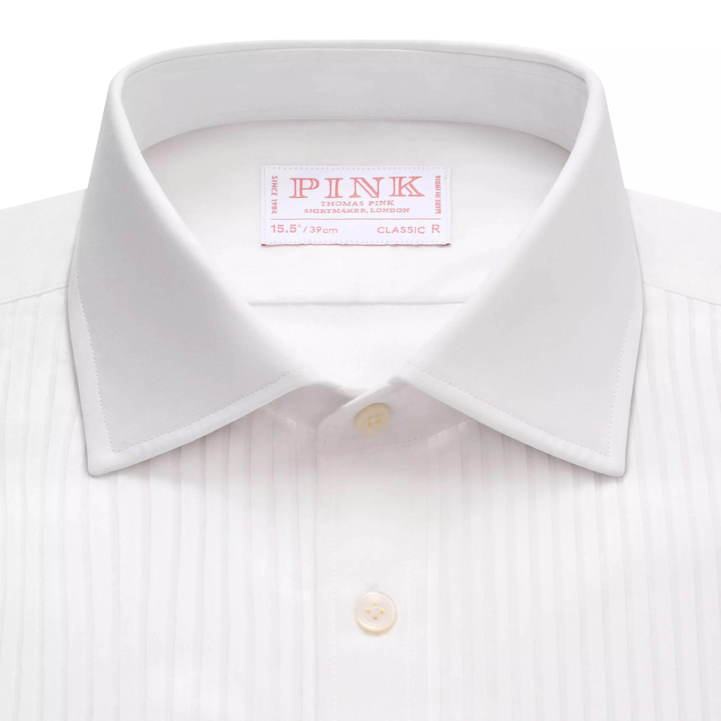 White Classic Fit Double Cuff Pleat Front Poplin Evening Shirt