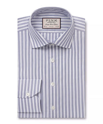 Deep Blue & White Tailored Fit Pillar Stripe Formal Shirt