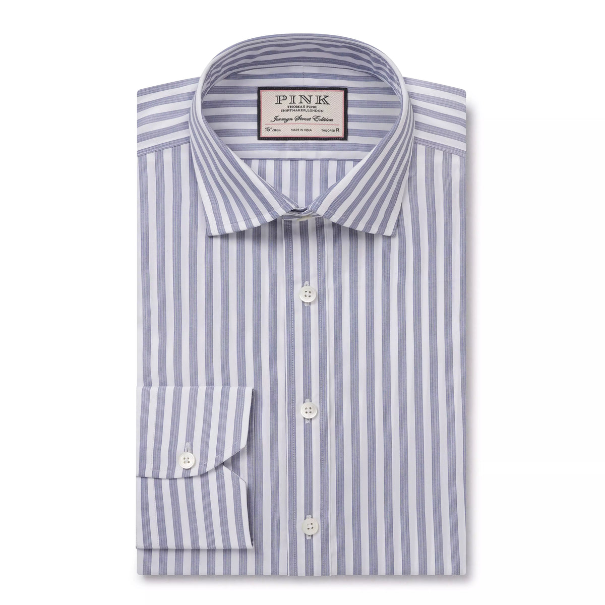 Deep Blue & White Tailored Fit Pillar Stripe Formal Shirt