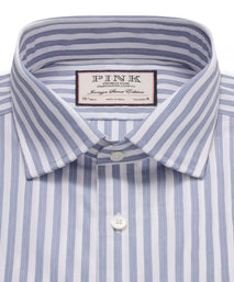 Deep Blue & White Tailored Fit Pillar Stripe Formal Shirt