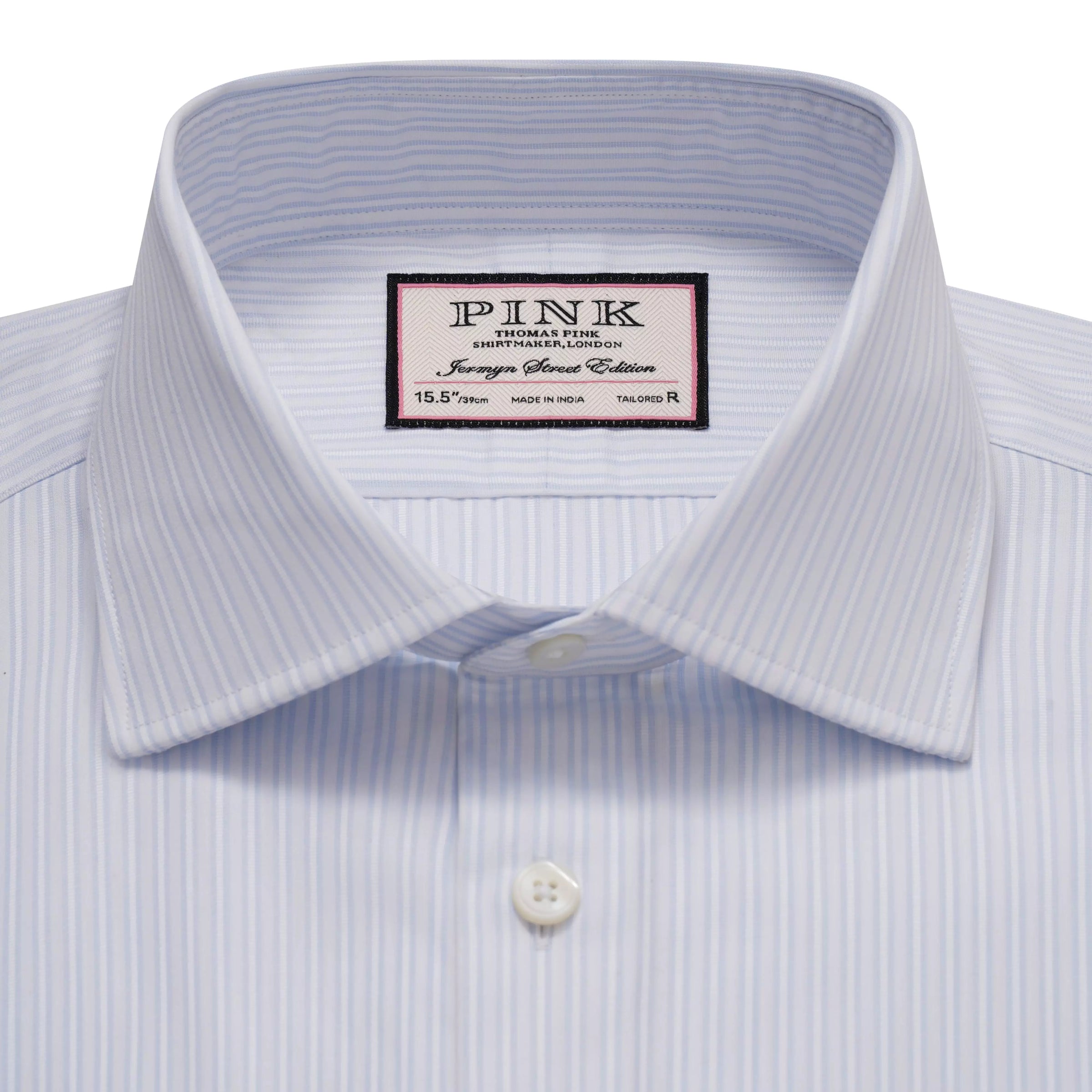 Pale Blue & White Tailored Fit Dobby Satin Stripe Formal Shirt