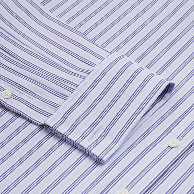 Pale Blue & White Classic Fit Double Cuff Berkeley Stripe Formal Shirt