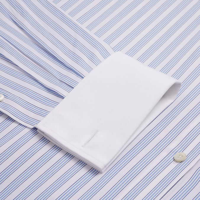 Pale Blue & White Classic Fit Double Cuff Barbican Stripe Formal Shirt