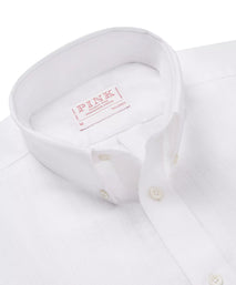 White Tailored Fit Smart Casual Button Down Collar Linen Tonal Stripe Shirt