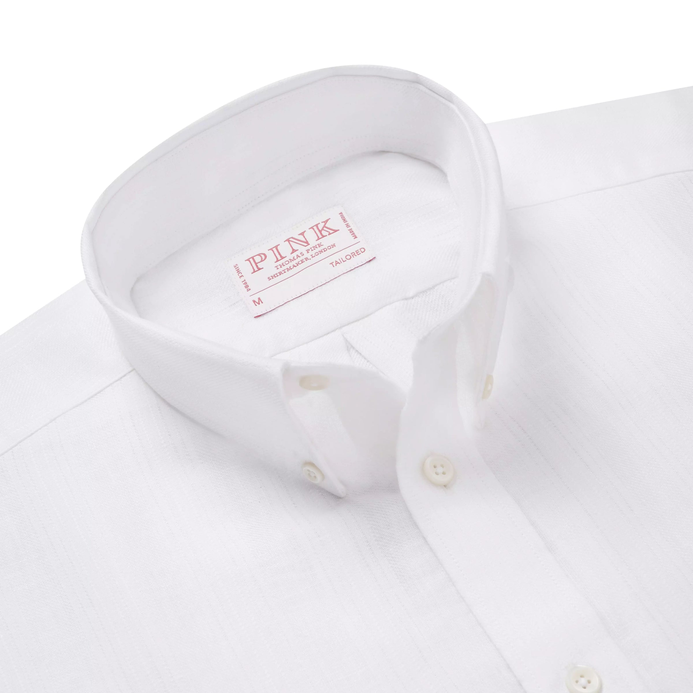 White Tailored Fit Smart Casual Button Down Collar Linen Tonal Stripe Shirt