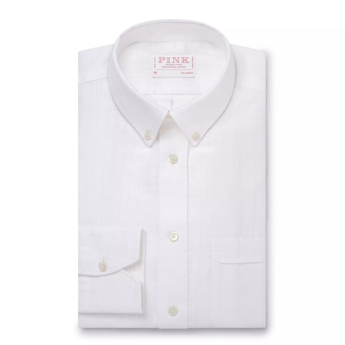 White Tailored Fit Smart Casual Button Down Collar Linen Tonal Stripe Shirt