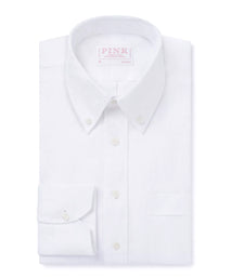 White Classic Fit Smart Casual Button Down Collar Linen Tonal Stripe Shirt