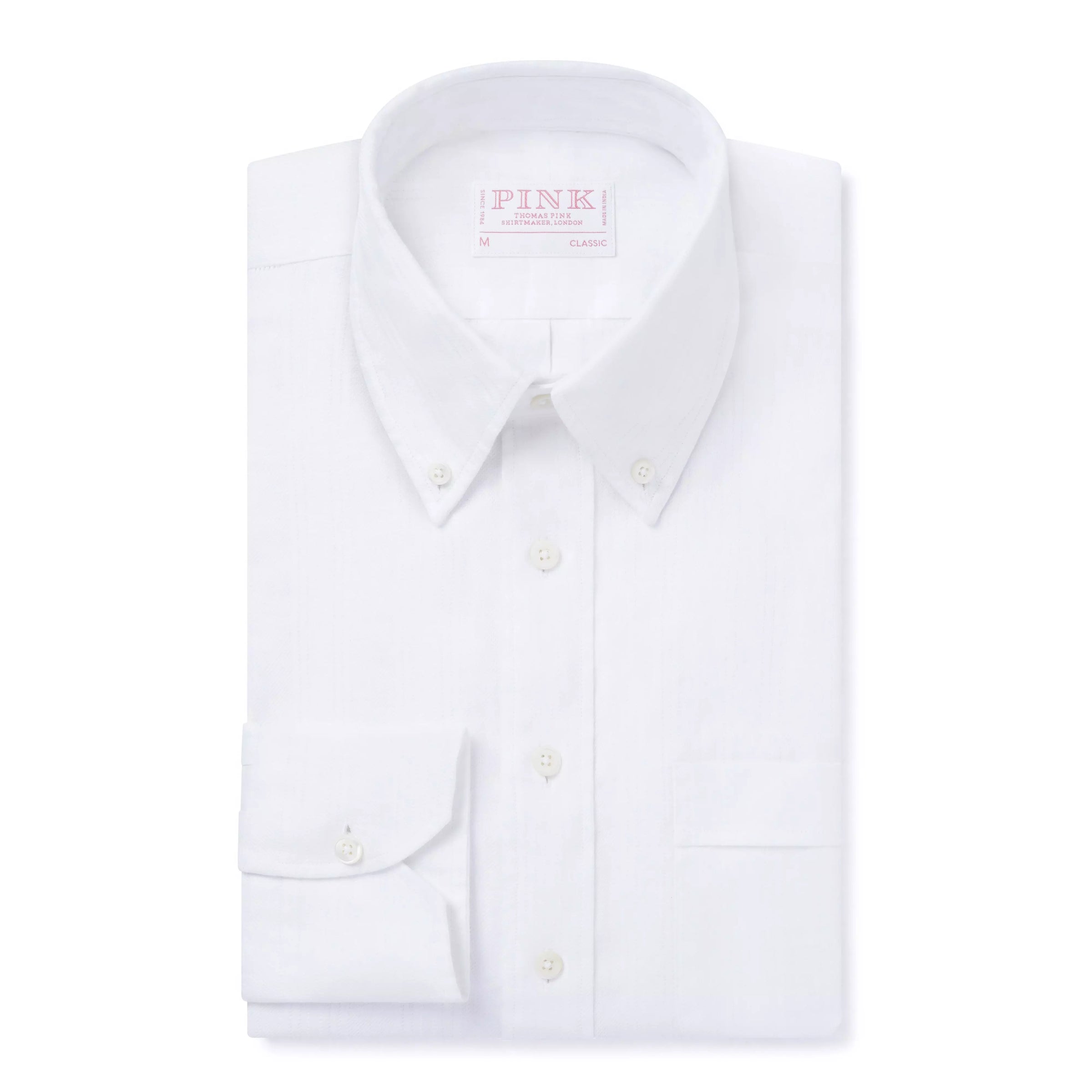 White Classic Fit Smart Casual Button Down Collar Linen Tonal Stripe Shirt