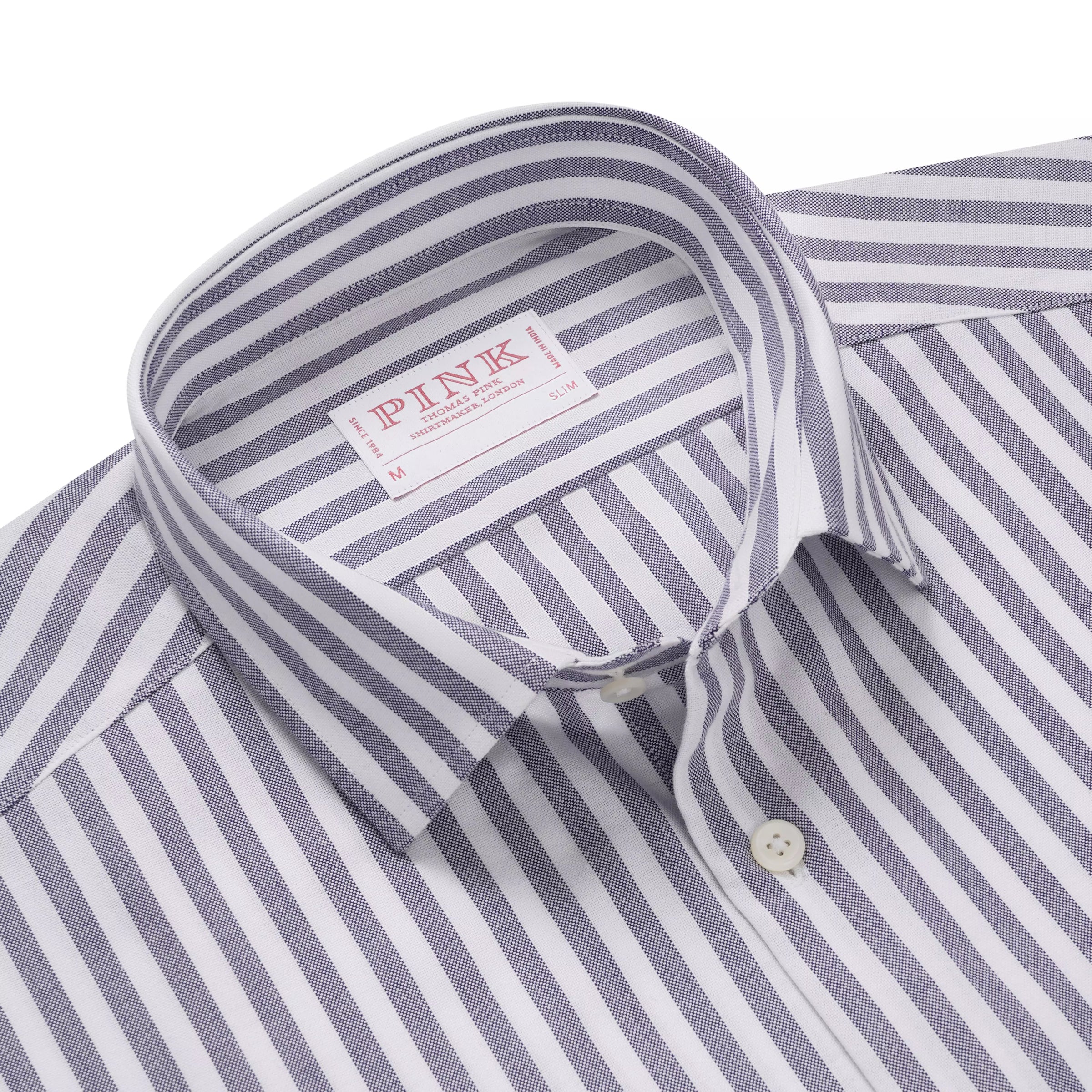 Navy Blue & White Slim Fit Smart Casual Striped Oxford Shirt